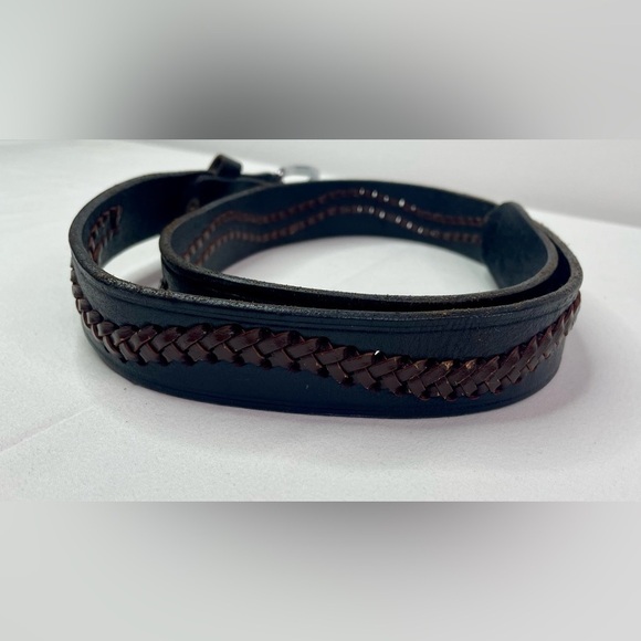 Black and Brown Braided Leather Belt Silver Buckle - Picture 5 of 8